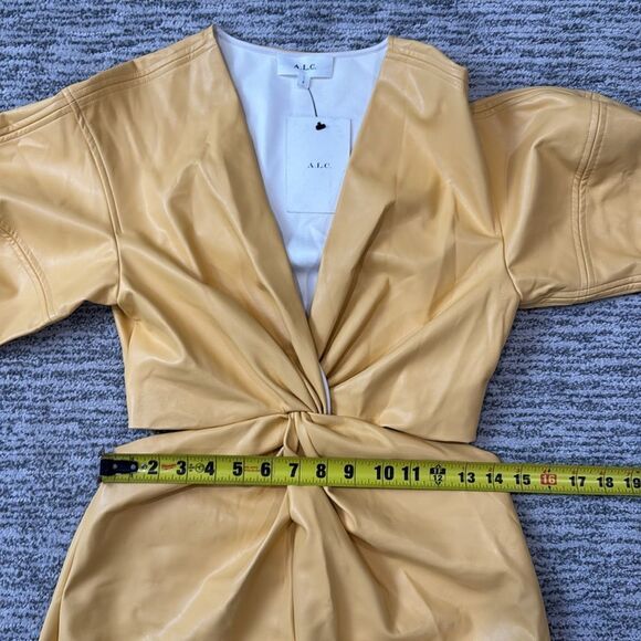NWT ALC Yellow Faux Leather Cutout Mini Dress Size 0 - Picture 11 of 16